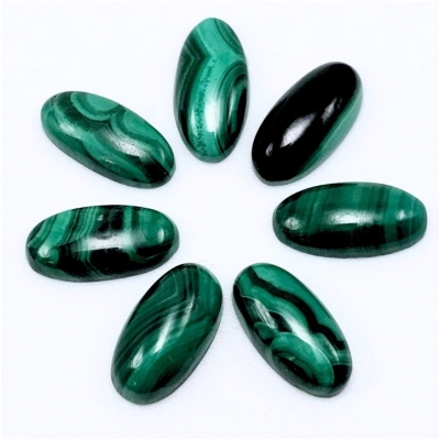 2 Malachite Oval Gemstone Cabochons (N) 6 x 12mm