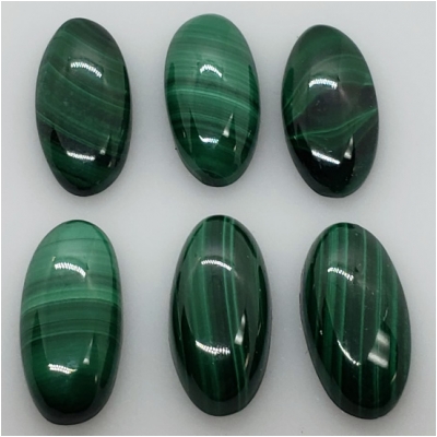 2 Malachite Oval Gemstone Cabochons (N) 7 x 14mm  CLOSEOUT