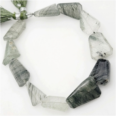 Tourmalinated Quartz Faceted Freeform Gemstone Beads (N) Approximate size 10.1 x 17.2mm to 14.3 x 22.64mm 8 inches