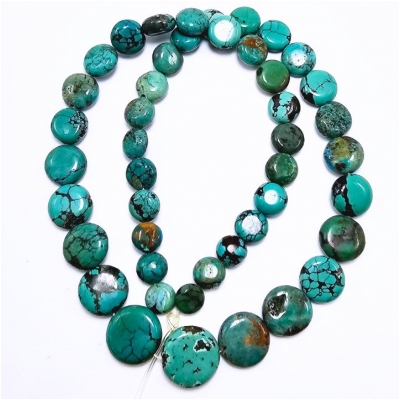 Hubei Turquoise Graduated Coin Gemstone Beads (S) 8 to 14.8mm 18 inches.