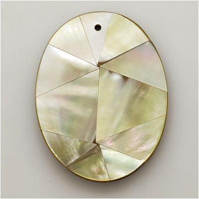 1 Mother of Pearl Mosaic Oval Pendant Yellow (DM) 35.05 x 44.96mm 1 piece CLOSEOUT