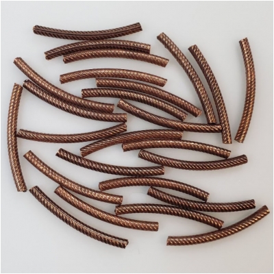 25 Copper Twist Patterned Curved Tube Antiqued Beads (N) 23.8 to 25mm CLOSEOUT