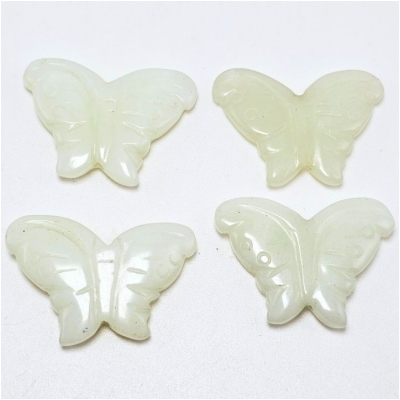 1 Serpentine New Jade Butterfly Carved Gemstone Bead (N) 24 x 34mm