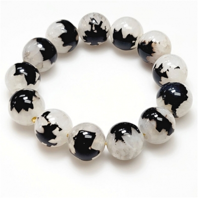 Black Splat Agate Round Gemstone Beads (DH) 15mm 8.25 inches