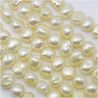 Pearls Freshwater Light Yellow Side Drilled Flat Back Baroque Beads (D) 7.3 x 9mm to 8.7 x 10.4mm 16 inches