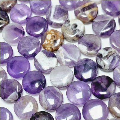 Dog Tooth Amethyst 10mm Coin Gemstone Beads (N) 15.75 inches