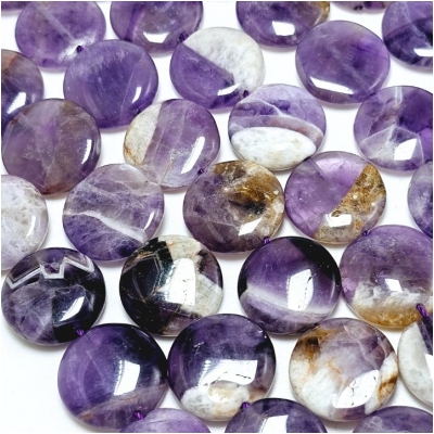 Dog Tooth Amethyst 16mm Coin Gemstone Beads (N) 16 inches