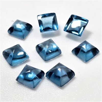 2 London Blue Topaz 4mm Sugarloaf Square Loose Cut Gemstone Cabochons (IH)