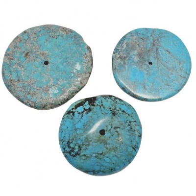 3 Hubei Turquoise Center Drilled Disc Gemstone Beads (S) 27.7 to 32.8mm