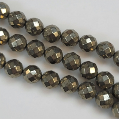 Pyrite Faceted Round Gemstone Beads (N) 12mm 8 inches  CLOSEOUT