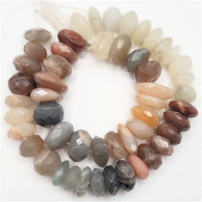 Moonstone Multicolor Hand Faceted Rondelle Gemstone Beads (N) Approximate size 11.88 to 20.8mm 15.75 inches