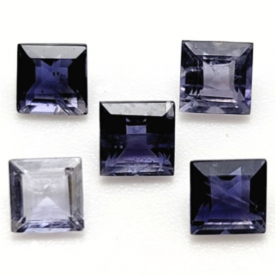 3 Iolite Faceted Square Loose Cut Gemstones (N) 4mm