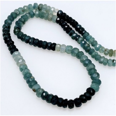 Grandidierite Shaded Graduated Hand Faceted Rondelle Gemstone Beads AAA Grade (N) 3.3 to 4.8mm 16 inches