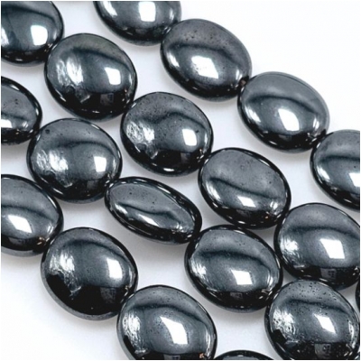 Hematite Flat Puff Oval Gemstone Beads (N) 10 x 12mm 16 inches