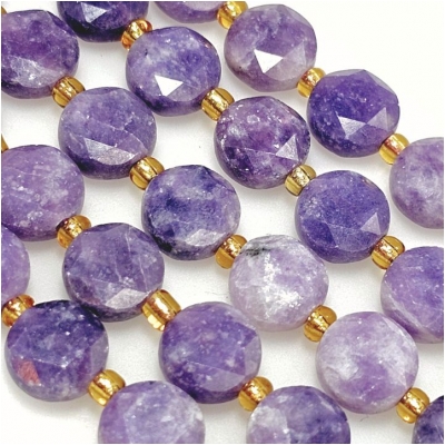 Lepidolite Faceted Star Cut Coin AA Grade Gemstone Beads (N) 8.5mm 15 inches