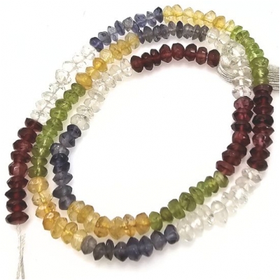 Mixed Hand Faceted Saucer Gemstone Beads (NH) 4.5mm 15 inches