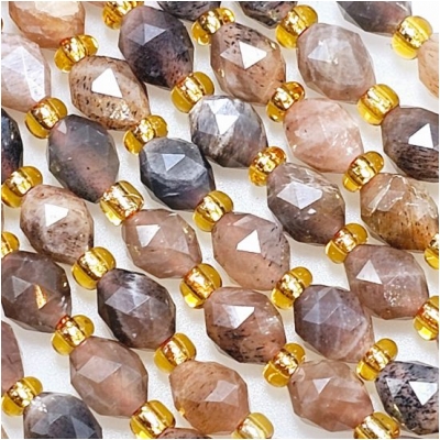 Peach Moonstone Triangle Cut Faceted Rice Gemstone Beads (N) 5x6mm 15.25 inches