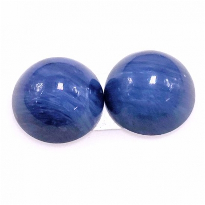 2 Swedish Blue Slag Glass Round Pair Cabochons (M) 12mm