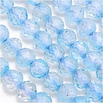 Blue Topaz Micro Faceted Round Gemstone Beads (N) 3mm 15.5 inches