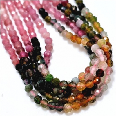 Tourmaline Shaded Faceted Round Gemstone Beads (N) 3mm 15.5 inches