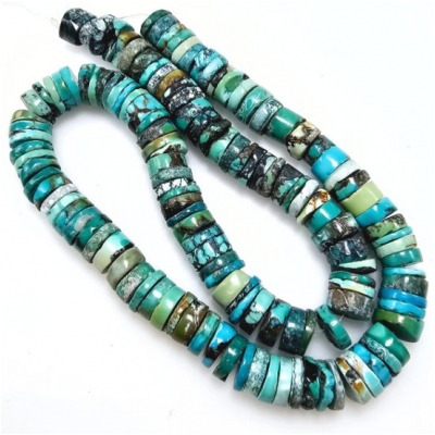 Hubei Turquoise Heishi Gemstone Beads (S) 7.7 to 10.5mm 14.75 inches