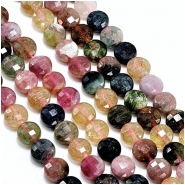 Tourmaline Multi Color Faceted Coin Gemstone Beads (N) 6mm 15.5 inches